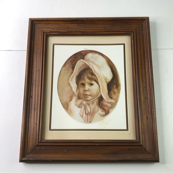 Vintage Wood Framed Art Print Signed Artist Vel Miller Young Cowboy Girl 1970s - Picture 4 of 11